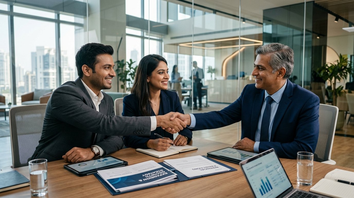 Indian business entrepreneurs discussing MSME and working capital expansion