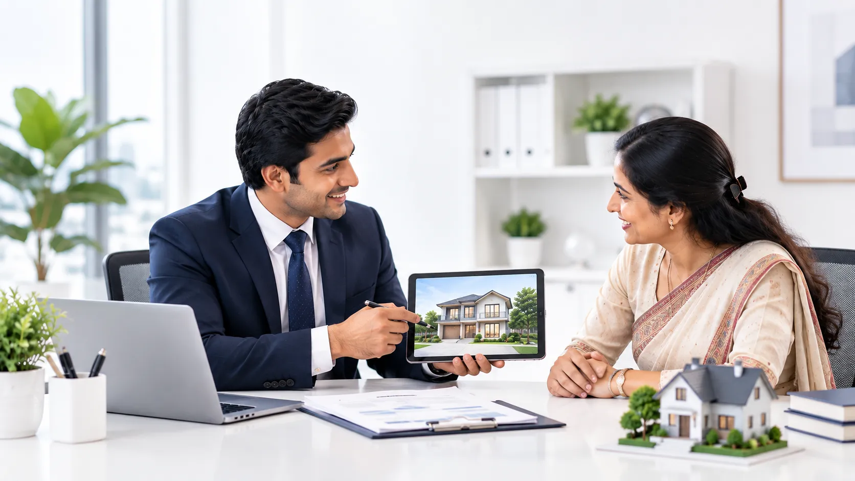 Financial advisor and client analyzing loan against property and project finance models